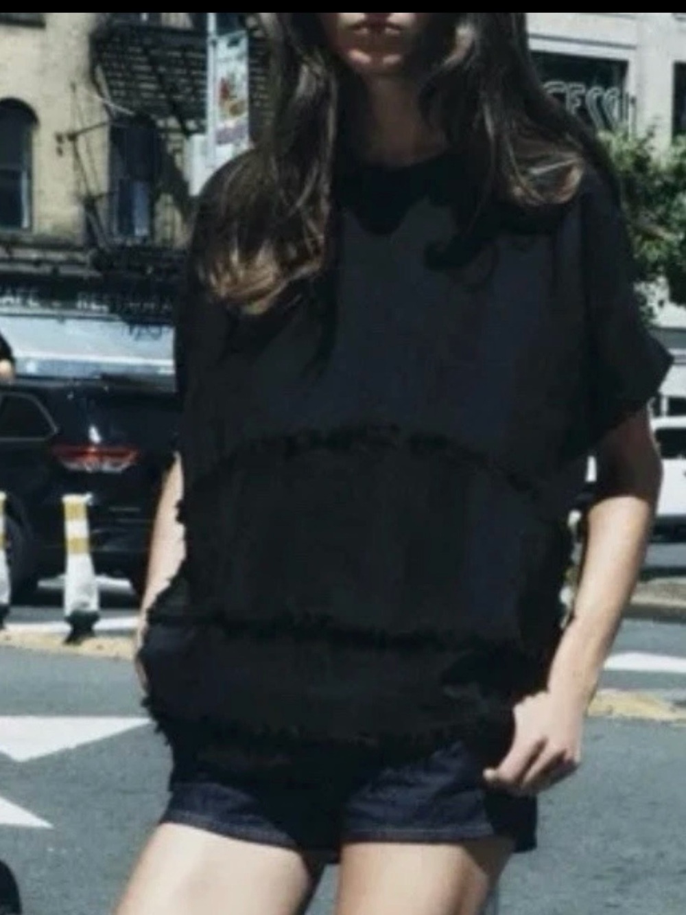 ZARA RuffleTop With Raw Hem Black Sz S